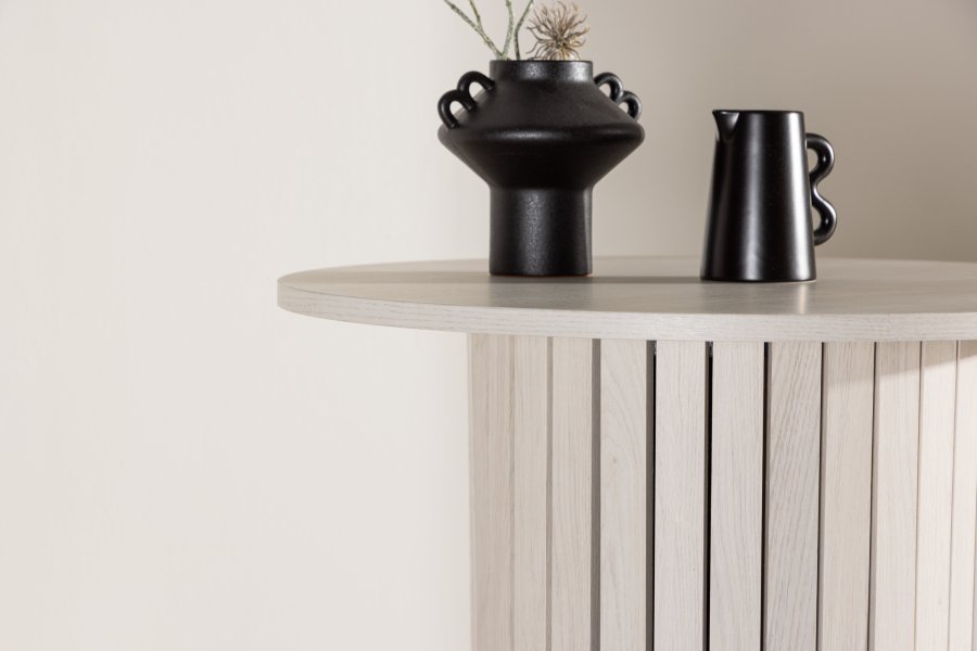 VENTURE DESIGN Hrn barbord, runde - hvidvasket MDF og stl (70)