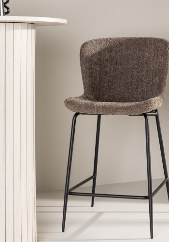 VENTURE DESIGN Modesto barstol, m. rygln og fodsttte - brun boucl stof og sort stl