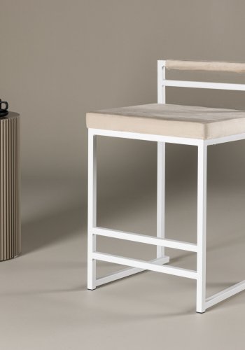 VENTURE DESIGN Opelika barstol, m. rygln og fodsttte - beige polyester fljl og hvid stl