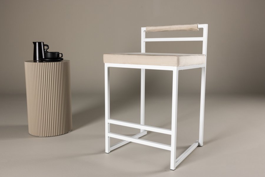 VENTURE DESIGN Opelika barstol, m. rygln og fodsttte - beige polyester fljl og hvid stl