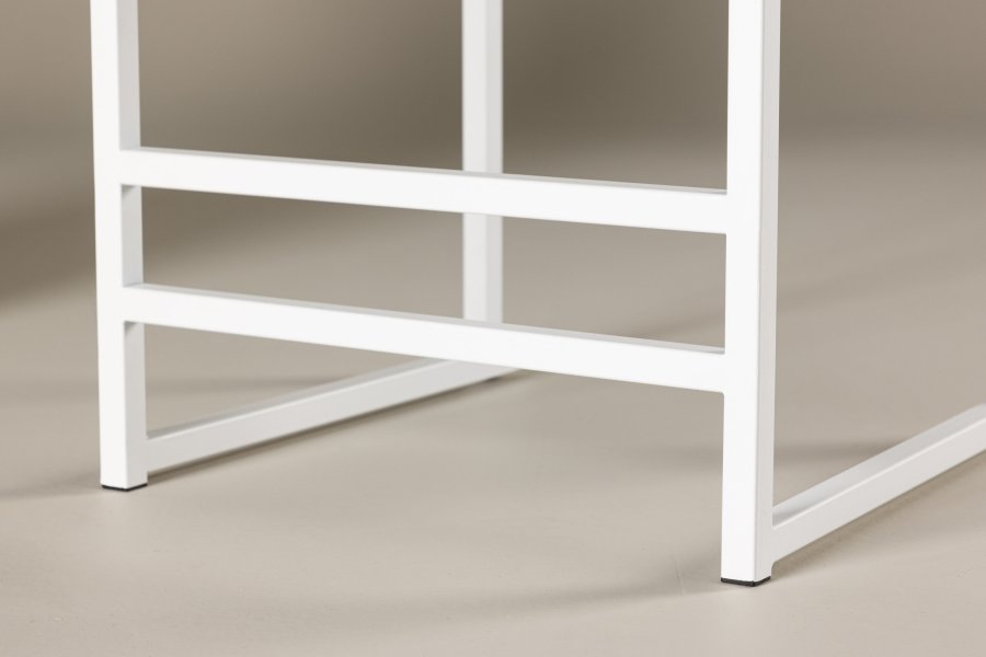 VENTURE DESIGN Opelika barstol, m. rygln og fodsttte - beige polyester fljl og hvid stl