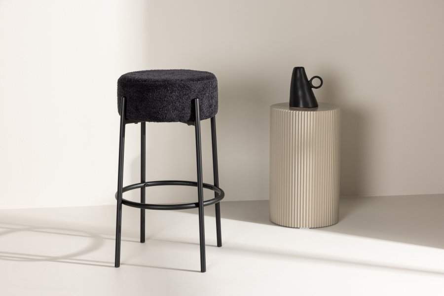VENTURE DESIGN Tucson barstol, m. fodsttte - sort boucl stof og stl