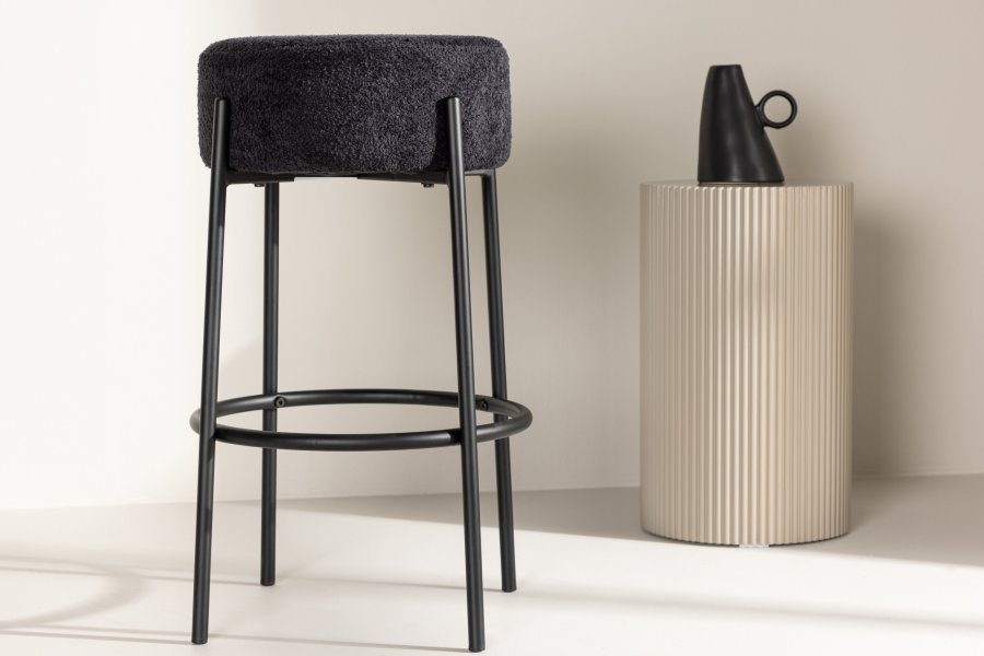 VENTURE DESIGN Tucson barstol, m. fodsttte - sort boucl stof og stl