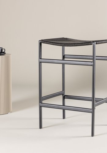 VENTURE DESIGN Polly barstol, m. fotsttte - svart tau og stl