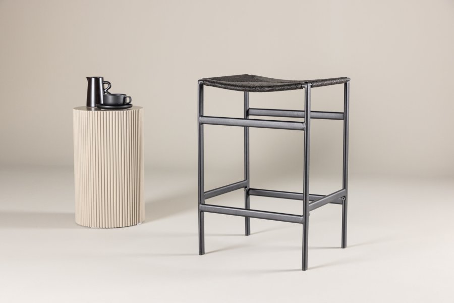 VENTURE DESIGN Polly barstol, m. fotsttte - svart tau og stl