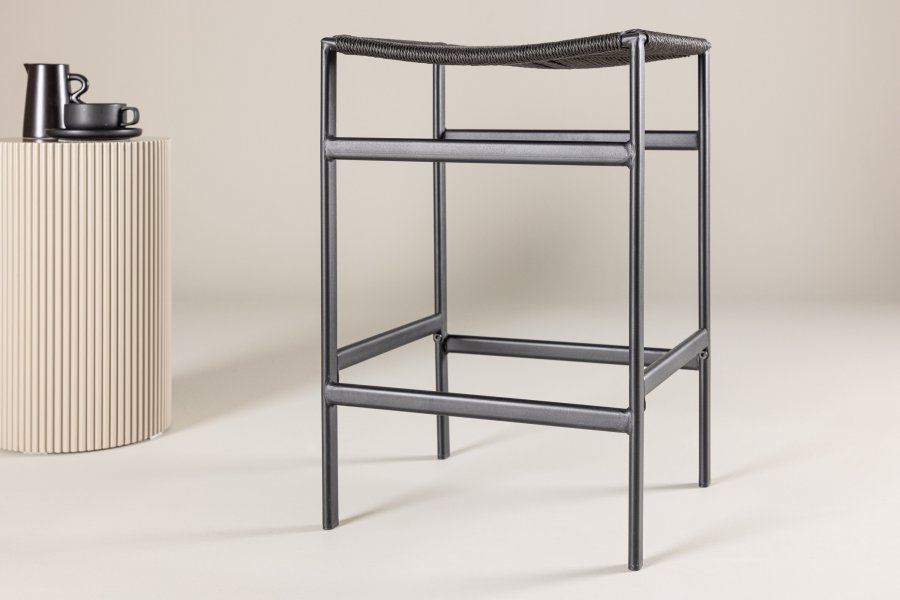 VENTURE DESIGN Polly barstol, m. fotsttte - svart tau og stl