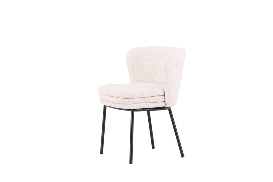 VENTURE DESIGN Agnes spisestuestol - hvitt boucléstoff og sort stl
