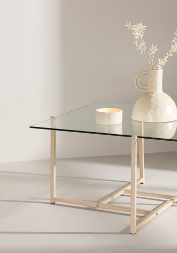 VENTURE DESIGN Hybrid salongbord, firkantet - glass og naturlig stl (80x80)