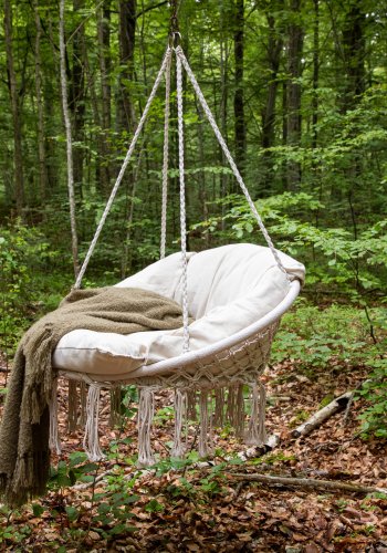 VENTURE DESIGN Hamtic utendrs hengestol, m. pute - hvitt stoff og tau