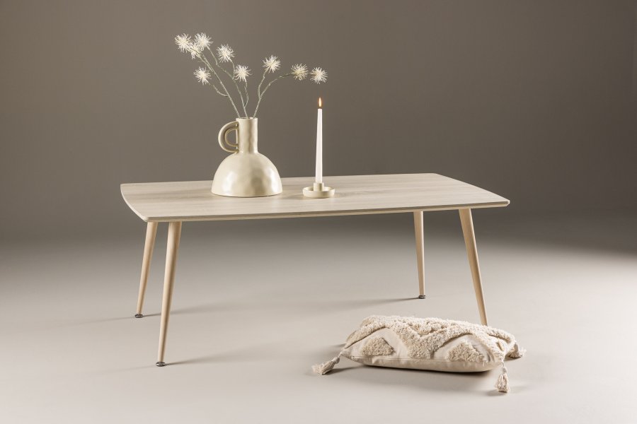 VENTURE DESIGN Plaza salongbord, rektangulrt - hvitkalket MDF og stl (70x120)