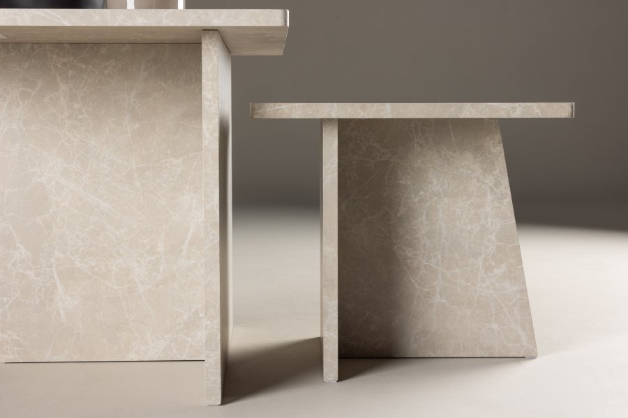 VENTURE DESIGN Sala salongbord - beige marmorlook MDF (60x60) 40x40) (sett med 2)