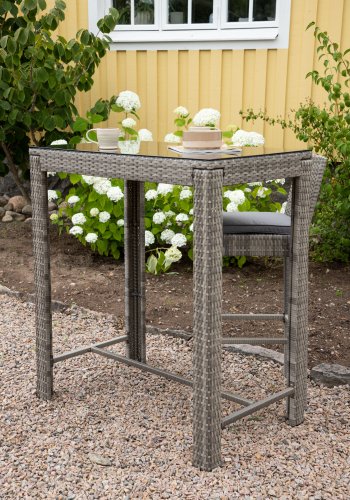 VENTURE DESIGN Alo utendrs barbord, rektangulrt - glass, gr polyrattan og stl (100x60)
