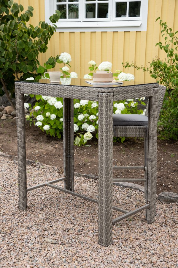 VENTURE DESIGN Alo utendrs barbord, rektangulrt - glass, gr polyrattan og stl (100x60)