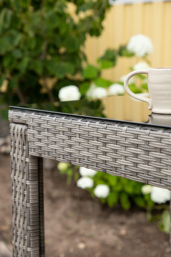 VENTURE DESIGN Alo utendrs barbord, rektangulrt - glass, gr polyrattan og stl (100x60)