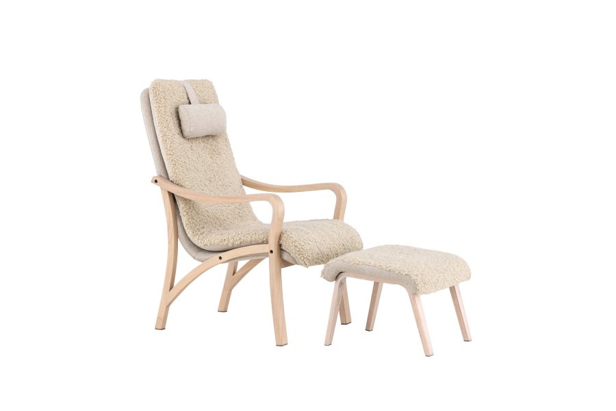 VENTURE DESIGN Frö Sessel mit Fußhocker und Nackenkissen – braunes Polyester und Sperrholz