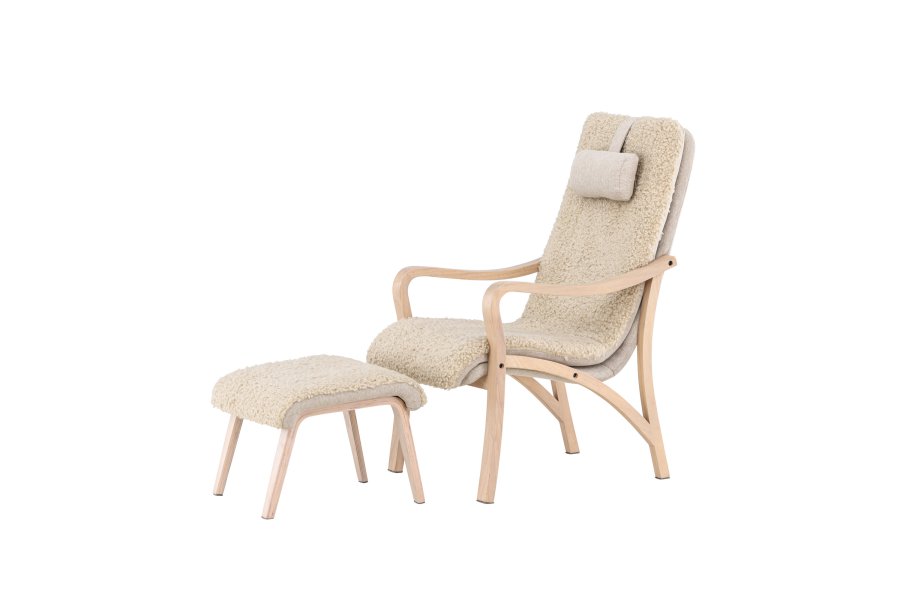 VENTURE DESIGN Frö Sessel mit Fußhocker und Nackenkissen – braunes Polyester und Sperrholz