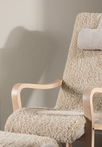 VENTURE DESIGN Frö Sessel mit Fußhocker und Nackenkissen – braunes Polyester und Sperrholz