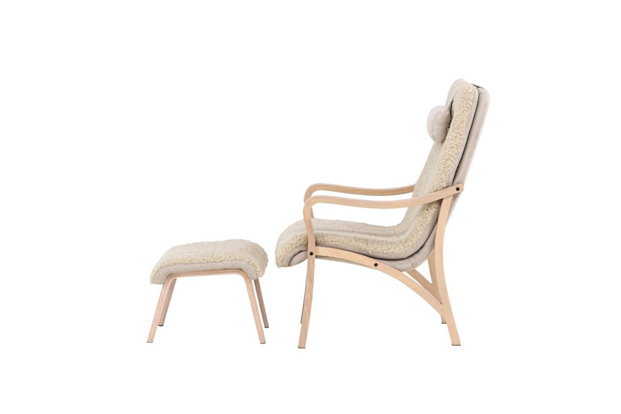 VENTURE DESIGN Frö Sessel mit Fußhocker und Nackenkissen – braunes Polyester und Sperrholz