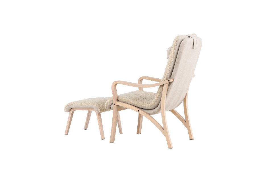 VENTURE DESIGN Frö Sessel mit Fußhocker und Nackenkissen – braunes Polyester und Sperrholz