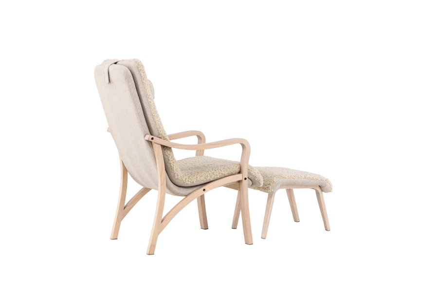 VENTURE DESIGN Frö Sessel mit Fußhocker und Nackenkissen – braunes Polyester und Sperrholz