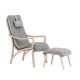 VENTURE DESIGN Frö Sessel mit Fußhocker und Nackenkissen - hellgraues Polyester und Eichenfurnier