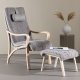 VENTURE DESIGN Frö Sessel mit Fußhocker und Nackenkissen - hellgraues Polyester und Eichenfurnier