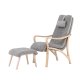 VENTURE DESIGN Frö Sessel mit Fußhocker und Nackenkissen - hellgraues Polyester und Eichenfurnier
