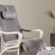 VENTURE DESIGN Frö Sessel mit Fußhocker und Nackenkissen - hellgraues Polyester und Eichenfurnier
