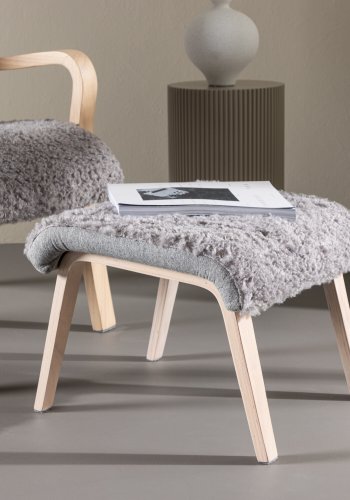 VENTURE DESIGN Frö Sessel mit Fußhocker und Nackenkissen - hellgraues Polyester und Eichenfurnier