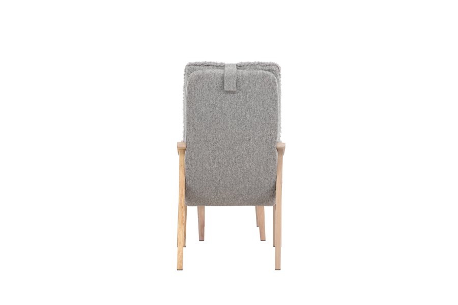 VENTURE DESIGN Frö Sessel mit Fußhocker und Nackenkissen - hellgraues Polyester und Eichenfurnier