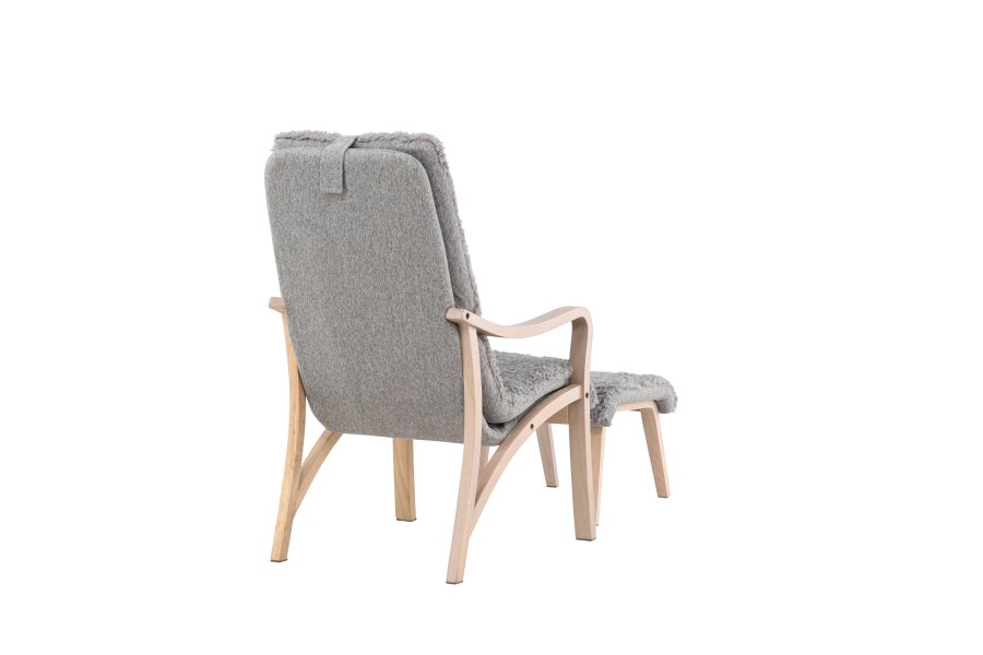 VENTURE DESIGN Frö Sessel mit Fußhocker und Nackenkissen - hellgraues Polyester und Eichenfurnier