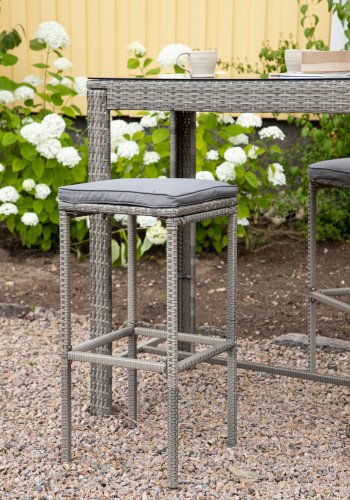 VENTURE DESIGN Alo Outdoor-Barhocker mit Fußstütze – graues Polyrattan und Aluminium
