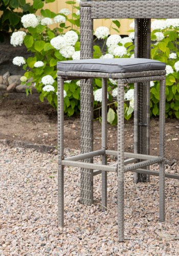 VENTURE DESIGN Alo Outdoor-Barhocker mit Fußstütze – graues Polyrattan und Aluminium