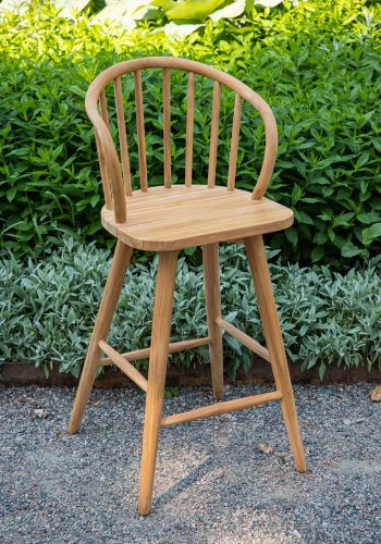 VENTURE DESIGN Bullerbyggd Outdoor-Barhocker mit Rückenlehne und Fußstütze – natürliches Teakholz