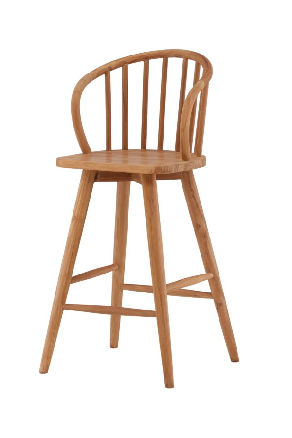 VENTURE DESIGN Bullerbyggd Outdoor-Barhocker mit Rückenlehne und Fußstütze – natürliches Teakholz