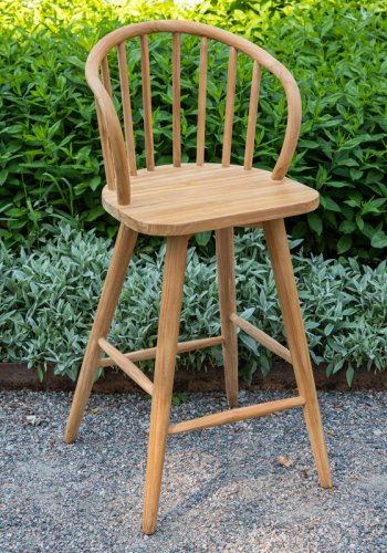 VENTURE DESIGN Bullerbyggd Outdoor-Barhocker mit Rückenlehne und Fußstütze – natürliches Teakholz