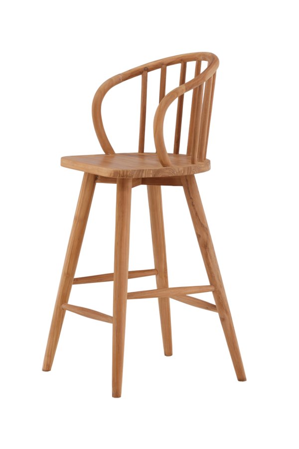 VENTURE DESIGN Bullerbyggd Outdoor-Barhocker mit Rückenlehne und Fußstütze – natürliches Teakholz