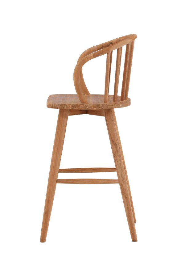 VENTURE DESIGN Bullerbyggd Outdoor-Barhocker mit Rückenlehne und Fußstütze – natürliches Teakholz