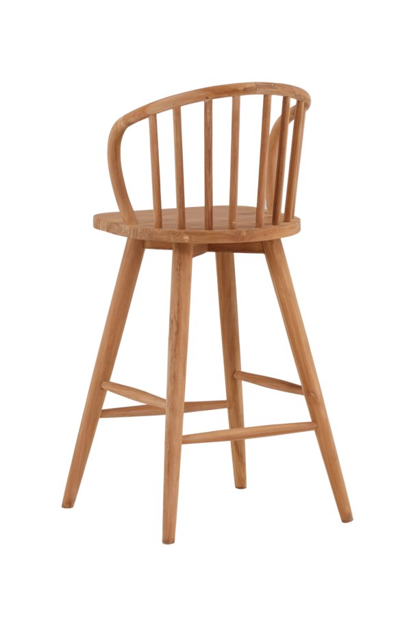 VENTURE DESIGN Bullerbyggd Outdoor-Barhocker mit Rückenlehne und Fußstütze – natürliches Teakholz