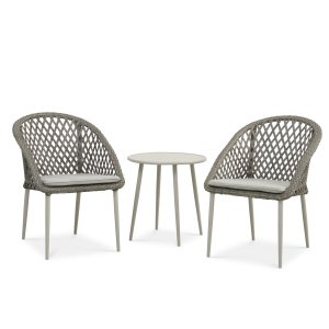 Korsika cafést, m. 1 bord, 2 stole, hynder - varm gr rattan og aluminium