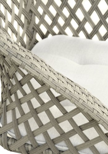 Café-Set „Corsica“ mit 1 Tisch, 2 Stühlen und Kissen – warmes graues Rattan und Aluminium