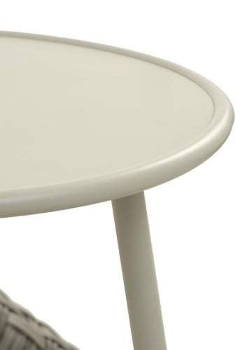 Café-Set „Corsica“ mit 1 Tisch, 2 Stühlen und Kissen – warmes graues Rattan und Aluminium