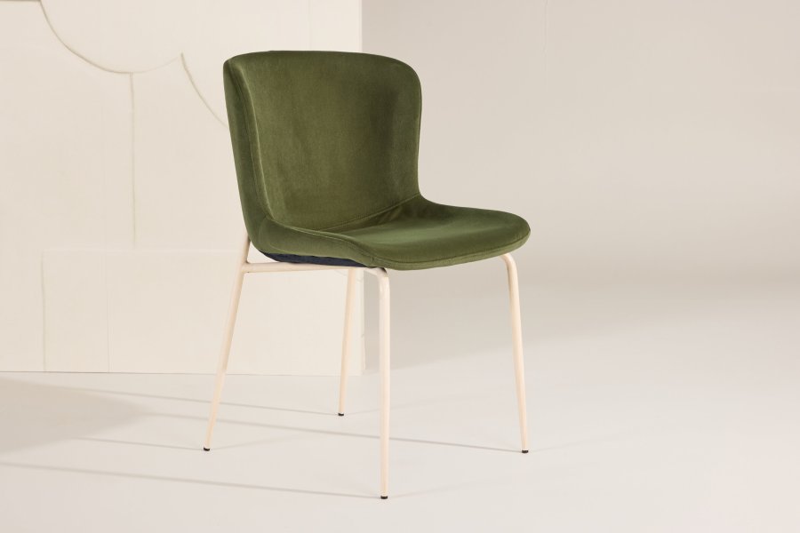 VENTURE DESIGN Modesto spisebordsstole - olivengrn velour stof og hvidvasket stl
