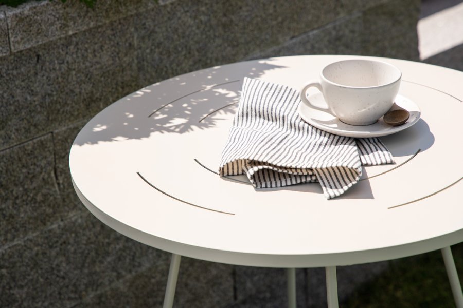VENTURE DESIGN Bacong utend�rs kaf&eacute;bord, rundt - beige st�l (�60)