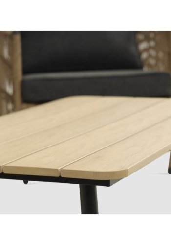 Cayman loungesett, med 1 bord, 1 sofa, 2 stoler, puter - rotting og antrasittgr aluminium