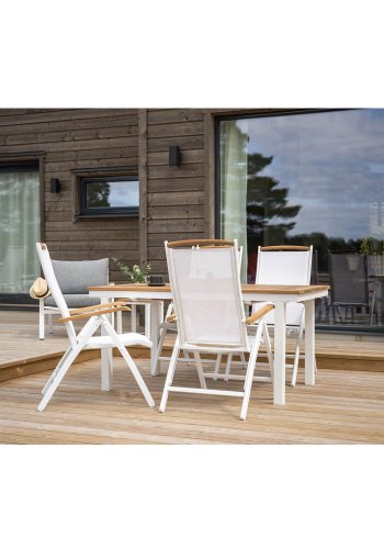 VENTURE DESIGN Panama hagestol m. 5 posisjoner og armlener - hvitt stoff og aluminium og naturlig teak 