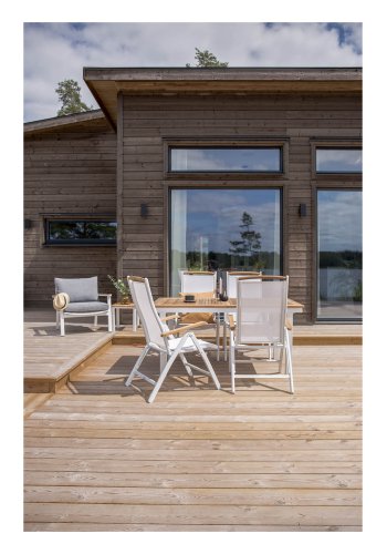 VENTURE DESIGN Panama hagestol m. 5 posisjoner og armlener - hvitt stoff og aluminium og naturlig teak 
