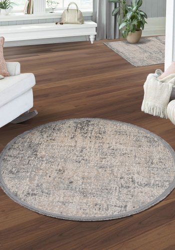 TEPPI Notta 1121 gulvtppe, rund - beige/gr polyester (100)