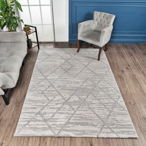 TEPPI Motto gulvt�ppe m. m�nster, rektangul�r - gr� polyester (160x230)