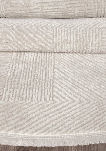 TEPPI Leo gulvtppe m. mnster, rund - creme polypropylen/polyester (80)